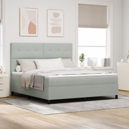 Cama Box Spring  con colchón Gris Claro Super King Terciopelo