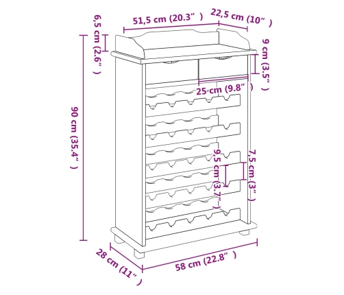Expositor de Vino 90x60x30 cm Madera Maciza de Pino