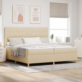 Cama con Box Spring y Colchón Crema 200x200 cm Tela