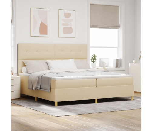 Cama con Box Spring y Colchón Crema 200x200 cm Tela