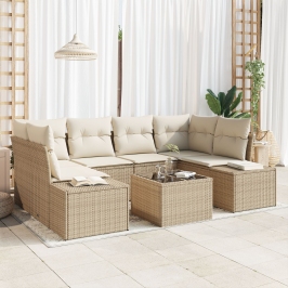 Juego de Sofá de Jardín de 7 Piezas con Cojines Beige Poliratán