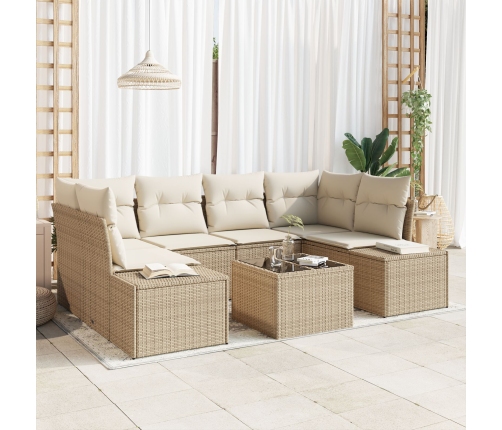 Juego de Sofá de Jardín de 7 Piezas con Cojines Beige Poliratán