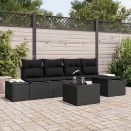 Conjunto de Sofá de Jardín de 6 Piezas con Cojines Beige de Poliratán