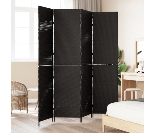 Divisor de ambientes  de 4 paneles plegable negro 195x180 cm de poli ratán