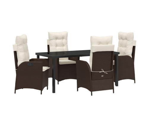 Set de Comedor de Jardín de 5 Piezas con Cojines Marrón Poliratán