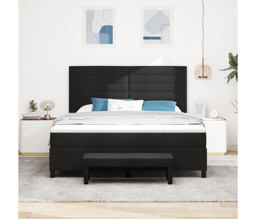 Cama con Base de Muelles con Colchón y Banco Negro 180x200 cm Tela