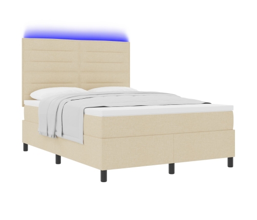 Cama con somier y colchón LED crema 160x200 cm tela