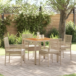 Conjunto de Comedor de Jardín  de 5 Piezas con Cojines Beige de Ratán