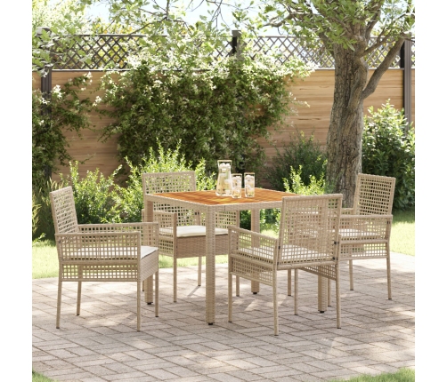 Conjunto de Comedor de Jardín  de 5 Piezas con Cojines Beige de Ratán
