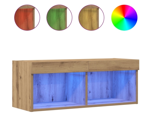 Gabinetes para TV de  con luces LED 2 piezas en roble artesanal 80x30x30 cm