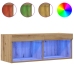 Gabinetes para TV de  con luces LED 2 piezas en roble artesanal 80x30x30 cm