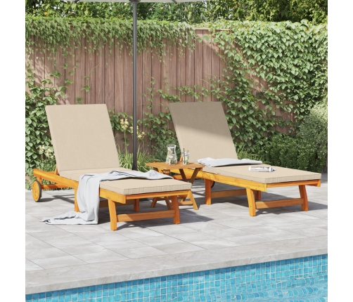 Sillas tumbonas  2 pcs con ruedas y cojín de madera de acacia maciza