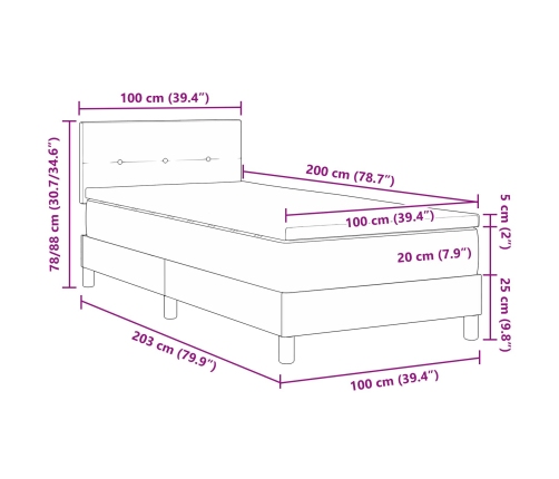 Cama Box Spring con Colchón Azul 100x200 cm Tela