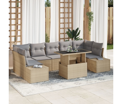 Conjunto de Sofás de Jardín de 8 Piezas con Cojines Beige Poliratán