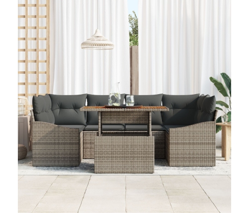Conjunto de Sofás de Jardín de 7 Piezas con Cojines Gris Polirratán