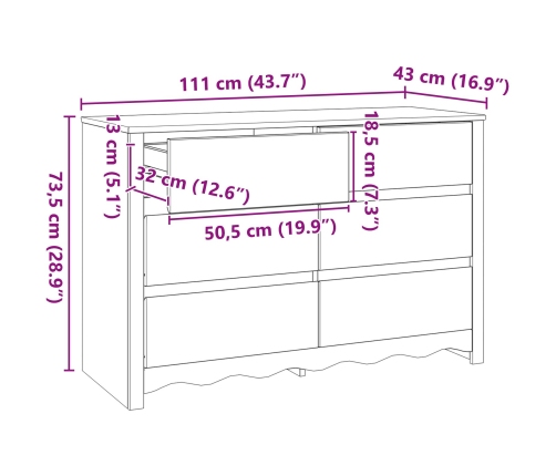 Cómoda  ""DRAMMEN"" 111x43x73,5 cm de Madera Sólida de Pino