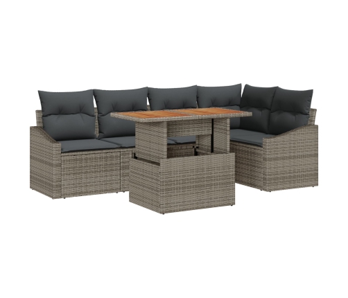 Conjunto de Comedor de Jardín de 6 Piezas con Cojines Gris Ratán Poliéster Acacia