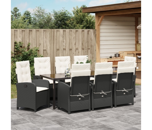 Set de Comedor de Jardín  de 9 Piezas con Cojines Poliratán Negro