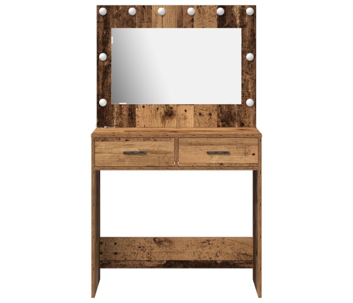 Mesa de Maquillaje  con Luces LED Madera Vieja 78,5x41x135 cm