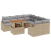 Conjunto de Comedor de Jardín de 9 Piezas con Cojines Beige de Ratán y Acacia
