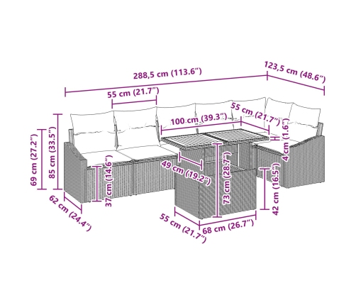 Conjunto de Sofás de Jardín  Set de 7 Negro Ratán