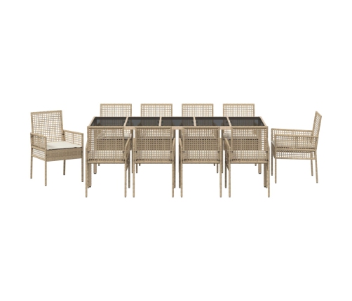 Juego de Comedor de Jardín de 11 Piezas con Cojines Beige Poliratán