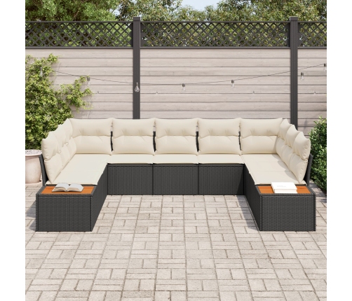 Set de Sofá de Jardín  de 9 Piezas con Cojines Negro Poliratán Acacia