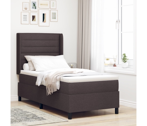 Cama con somier y colchón  Marrón Oscuro 100x200 cm Tela