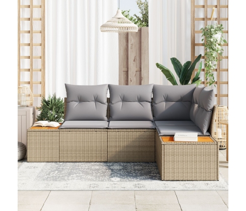 Conjunto de Sofá de Jardín de 4 Piezas con Cojines Beige Poliratán Acacia