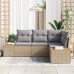Conjunto de Sofá de Jardín de 4 Piezas con Cojines Beige Poliratán Acacia