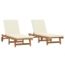 Sillones de sol  2 pcs con ruedas y cojín de madera maciza de acacia
