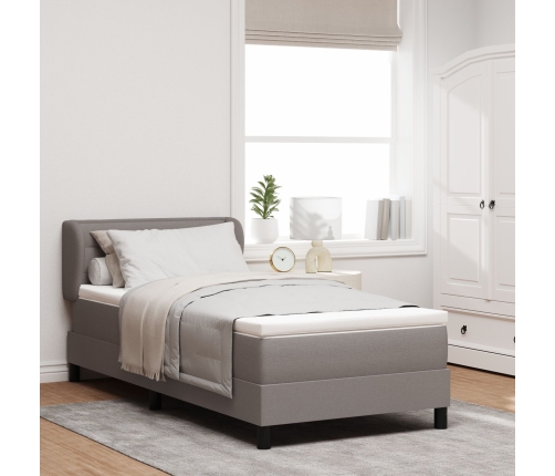 Cama con somier y colchón  en taupe 90x190 cm de tela