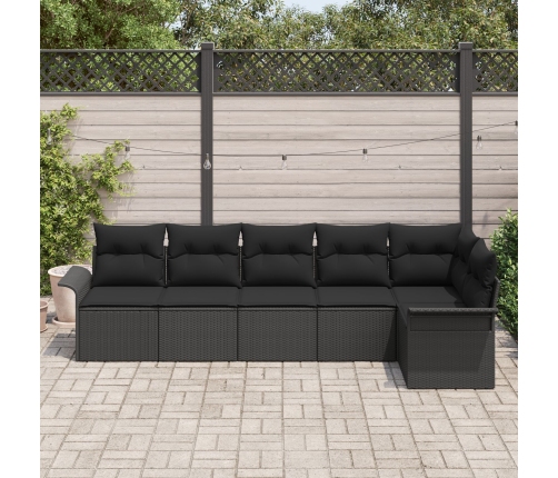 Conjunto de sofá de jardín  6 piezas con cojines negro poliratán