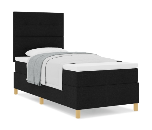 Cama con somier y colchón  Negra 90x200 cm Tela