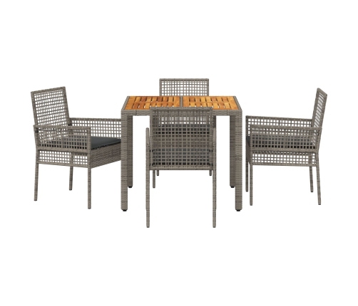 Conjunto de Comedor de Jardín  de 5 Piezas con Cojines Grises de Poliratán