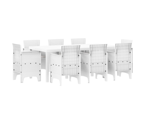 Conjunto de Comedor de Jardín de 9 Piezas con Cojines Blanco Poliratán