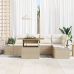 Juego de Comedor de Jardín de 6 Piezas con Cojines Beige de Ratan Sintético de Acacia