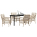 Juego de comedor de jardín de 5 piezas con cojines de poliratán beige