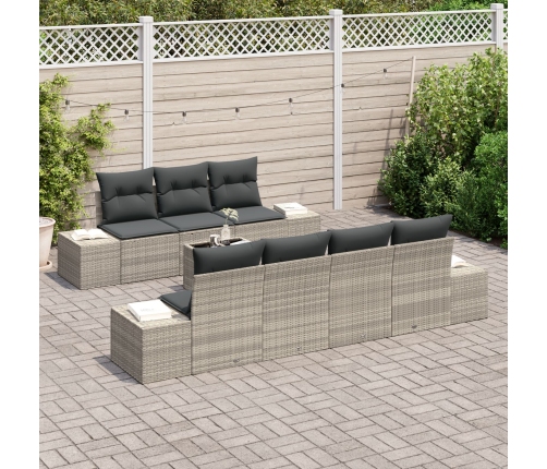 Conjunto de Sofá de Jardín de 8 Piezas con Cojines Gris Claro de Ratán Sintético