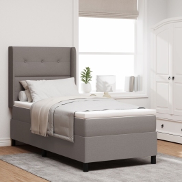 Cama Box Spring  con colchón y LED Taupe 100x200 cm Funda