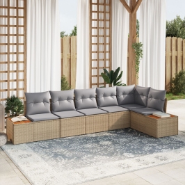 Conjunto de Sofá de Jardín de 6 Piezas con Cojines Beige Ratán Acacia