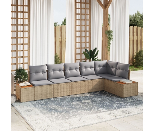 Conjunto de Sofá de Jardín de 6 Piezas con Cojines Beige Ratán Acacia