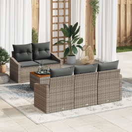 Conjunto de Sofás de Jardín de 6 Piezas con Cojines Gris Ratán de Polietileno Acacia