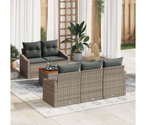 Conjunto de Sofás de Jardín de 6 Piezas con Cojines Gris Ratán de Polietileno Acacia