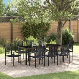 Set de Comedor de Jardín de 9 Piezas Negro Ratán de PVC