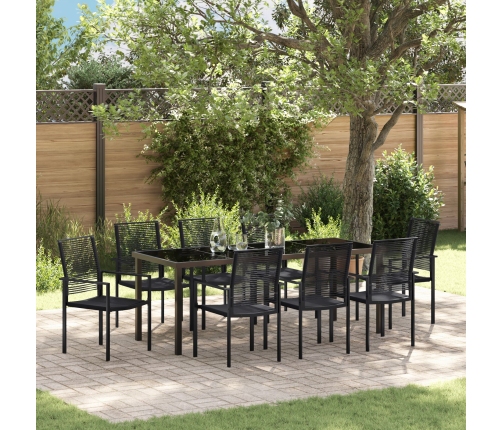 Set de Comedor de Jardín de 9 Piezas Negro Ratán de PVC