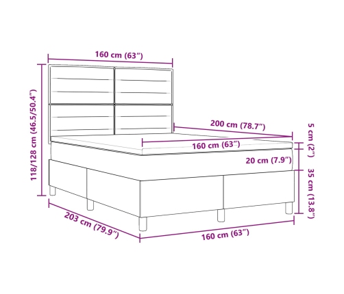 Cama Box Spring de  con Colchón Marrón Oscuro 160x200 cm Tela