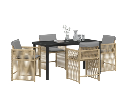 Juego de Comedor de Jardín de 5 Piezas con Cojines Beige Ratán Poliéster