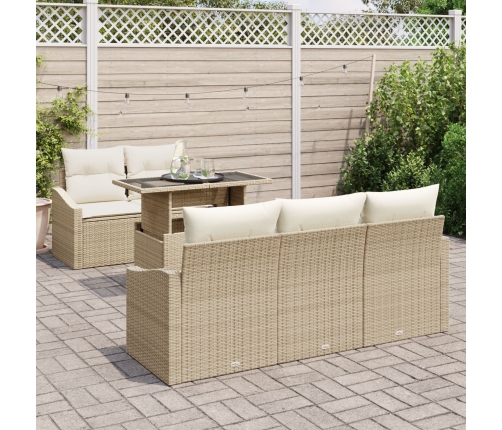 Conjunto de Sofás de Jardín de 6 Piezas con Cojines Beige Ratán Poliéster
