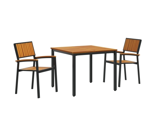 Juego de Comedor de Jardín de 3 Piezas Negro y Madera Metal y Madera